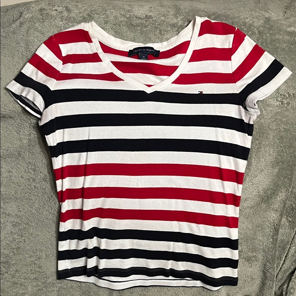 Tommy Hilfiger Red and Black Striped Tee